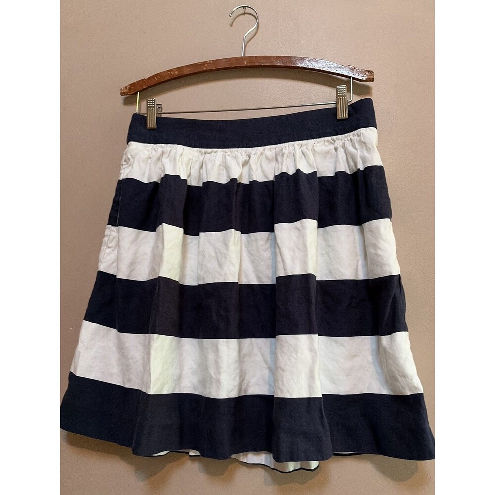 Banana Republic Linen Blend Navy Stripe Skirt Size 8 Maximalist Office Pockets